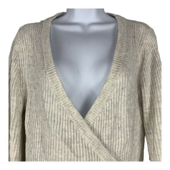 Cupcakes & Cashmere Beige Ribbed Wrap Sweater With Tie Closure Womens Large - Picture 8 of 8